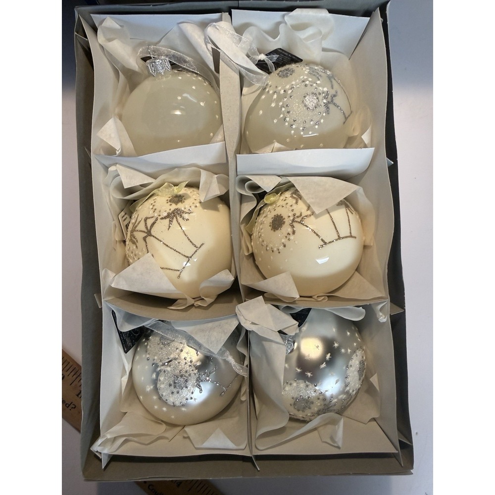 Decoris Polish Glass Christmas Ornaments 6 Pc  3.1" Handmade Poland Glitter